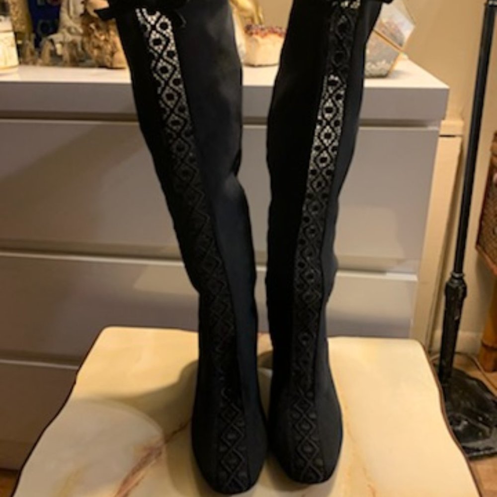 Bettye Muller Concerto Lace-Inset Knee Boot, Black - Picture 2 of 15